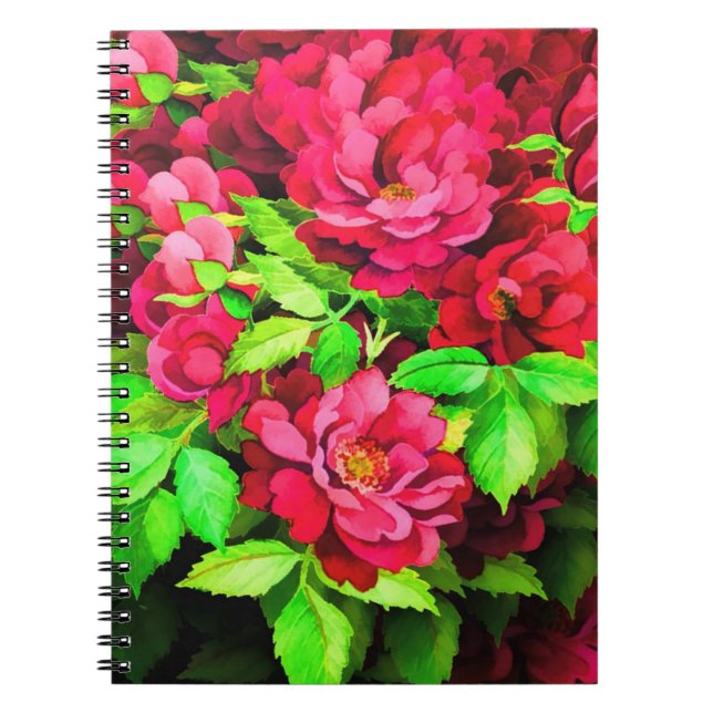 Caderno Espiral Pintura de Folhas Vermelhas (Frente)