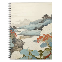 Caderno Espiral Pintura de jardim de hortênsias ao ar livre.
