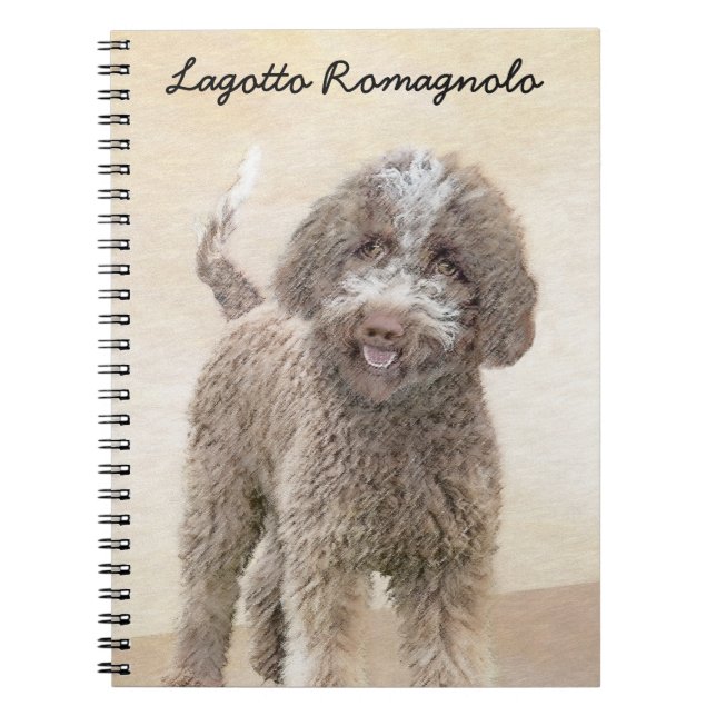 Caderno Espiral Pintura de Lagotto Romagnolo - Arte de Cachorro Or (Frente)