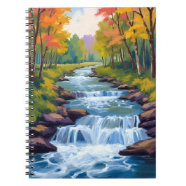 Caderno Espiral Pintura de Paisagem Natural de Cachoeira