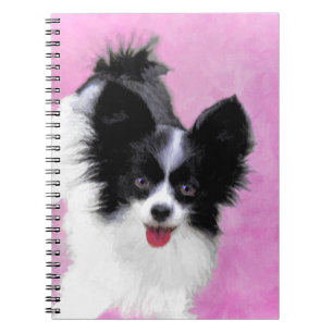 Caderno Espiral Pintura de Papillon (Branco e Preto) - Arte Canina