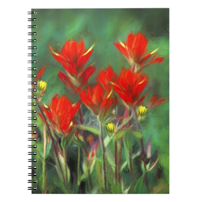 Caderno Espiral Pintura de pincel índio - Arte Flor Original (Frente)