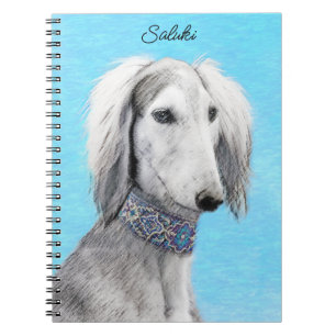 Caderno Espiral Pintura de Saluki (Prata) - Arte de Cachorro Origi