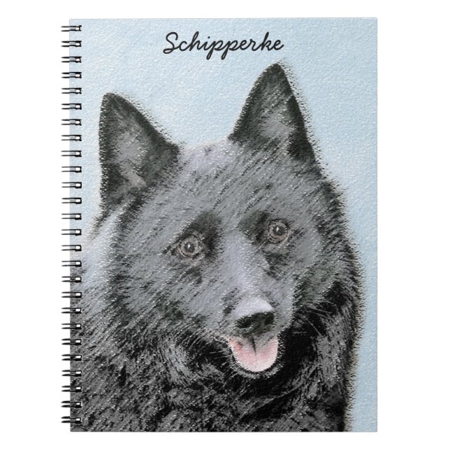 Caderno Espiral Pintura de Schipperke - Arte de Cachorro Original (Frente)
