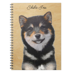 Caderno Espiral Pintura de Shiba Inu (Preto e Latão) - Arte Canina