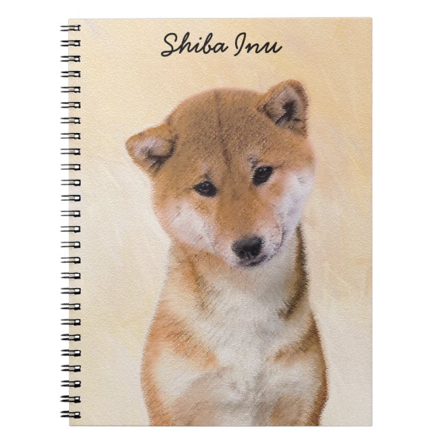 Caderno Espiral Pintura de Shiba Inu (Vermelho) - Arte de Cachorro (Frente)