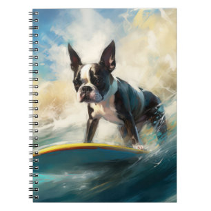 Caderno Espiral Pintura de surf em Boston Terrier Beach