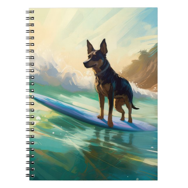Caderno Espiral Pintura de surf em praia australiana Kelpie (Frente)