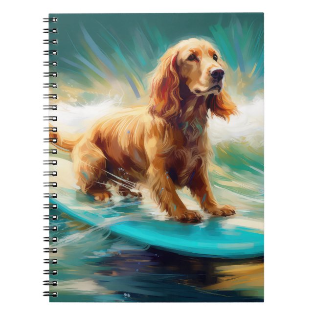 Caderno Espiral Pintura de surf em praia em Cocker Spaniel (Frente)