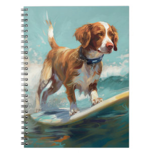 Caderno Espiral Pintura de Surf na Praia do Brittany Spaniel