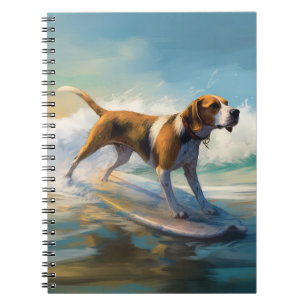 Caderno Espiral Pintura de Surf na Praia do Foxhound Inglês Americ