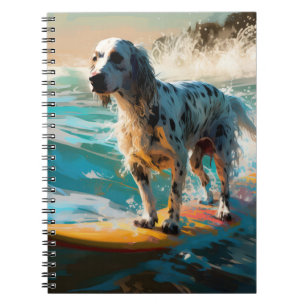 Caderno Espiral Pintura de Surf na Praia do Setter Inglês