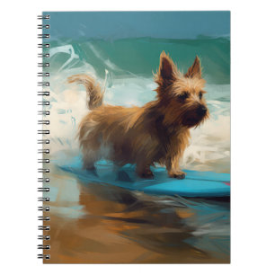 Caderno Espiral Pintura de Surf na Praia do Terrier Australiano