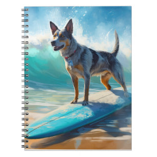Caderno Espiral Pintura de Surfe em Praia Blue Heeler