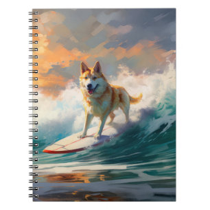Caderno Espiral Pintura de surfe na praia de Akita
