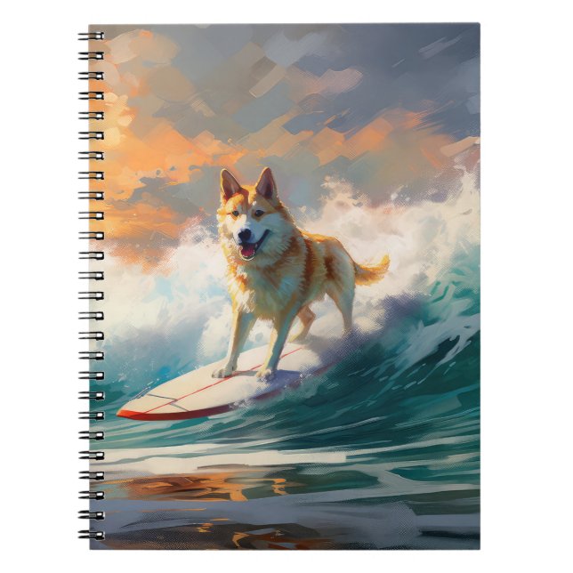 Caderno Espiral Pintura de surfe na praia de Akita (Frente)