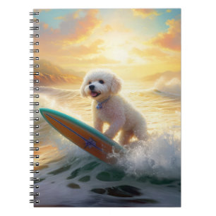 Caderno Espiral Pintura de surfe na praia de Bichon Frise