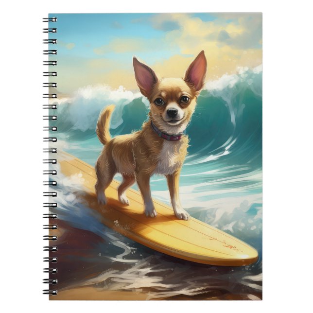 Caderno Espiral Pintura de surfe na praia de Chihuahua (Frente)