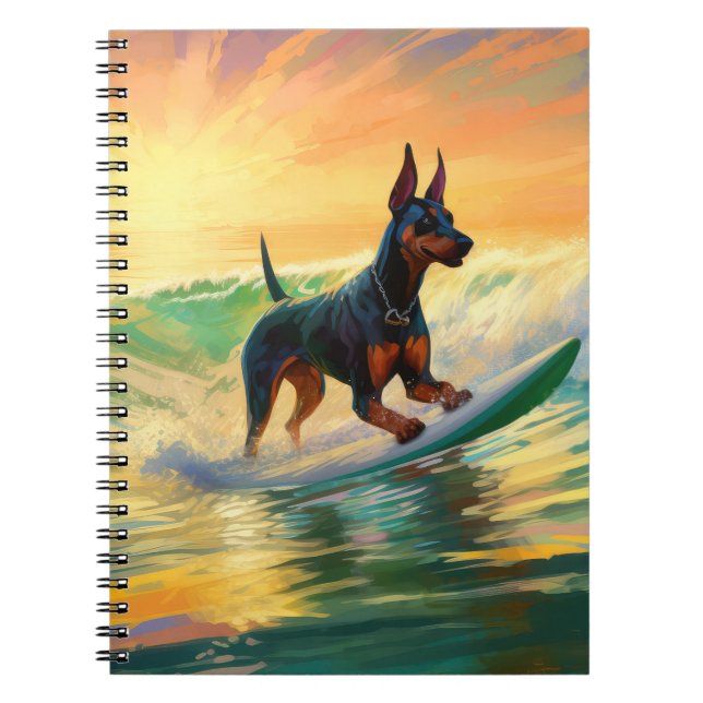 Caderno Espiral Pintura de surfe na praia do Doberman (Frente)