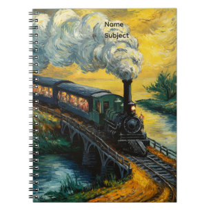 Caderno Espiral Pintura de Trem de Máquina a Vapor Antiga