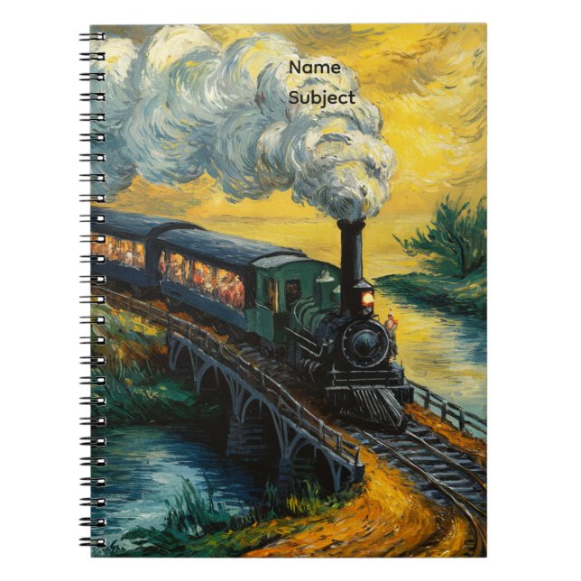Caderno Espiral Pintura de Trem de Máquina a Vapor Antiga (Frente)