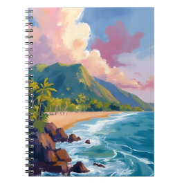 Caderno Espiral Pintura de Viagem da Costa Montanhosa de Fiji