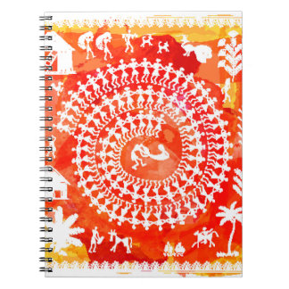 Caderno Espiral Pintura de Warli - desenhada à mão como tradiciona