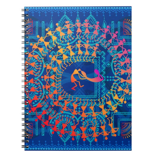 Caderno Espiral Pintura de Warli - desenhada à mão como tradiciona (Frente)