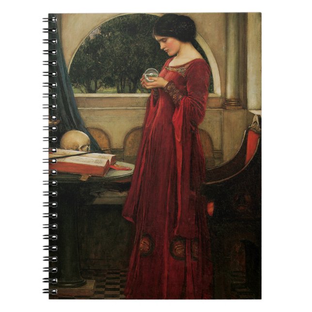 Caderno Espiral Pintura de Waterhouse da Mulher Cristal Ball (Frente)