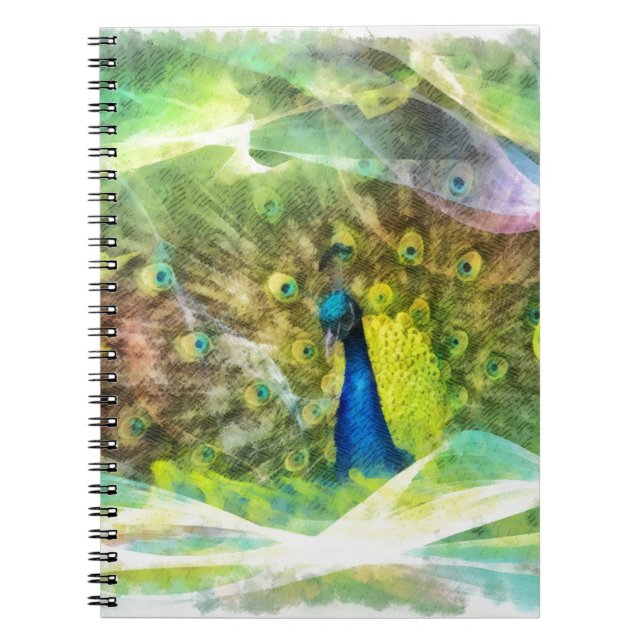 Caderno Espiral Pintura digital Peacock (Frente)