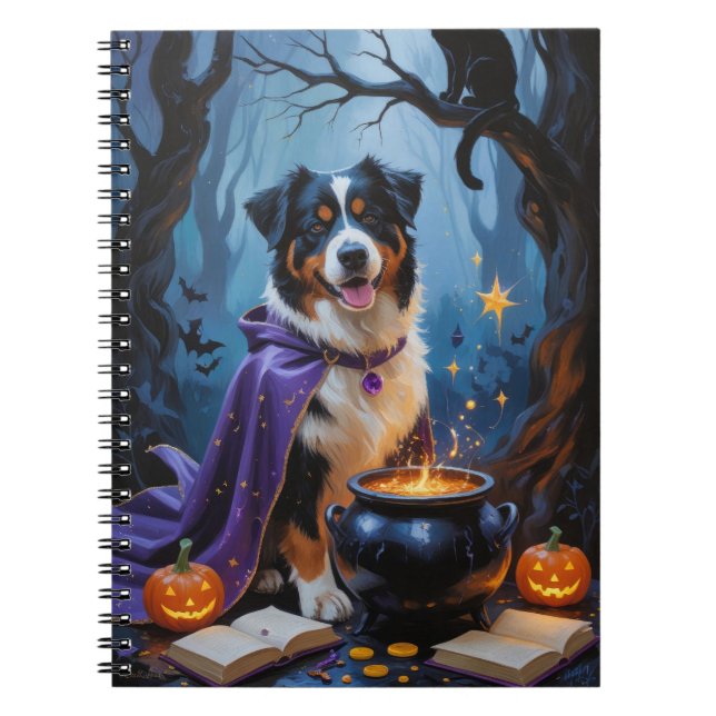 Caderno Espiral Pintura do Dia das Bruxas de Bernese Mountain Dog (Frente)