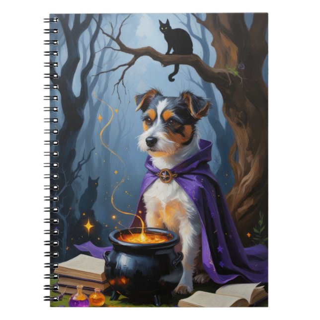 Caderno Espiral Pintura do Dia das Bruxas Terrier australiano (Frente)