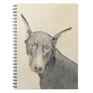 Caderno Espiral Pintura Doberman Pinscher - Arte Original para Cac