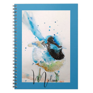 Caderno Espiral Pintura em Aquarela de Cardeal Azul Australiano