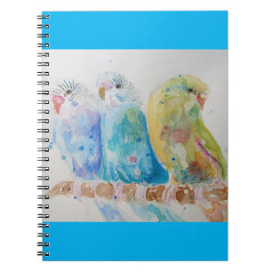 Caderno Espiral Pintura em aquarela de periquito ave Periquitos Aq