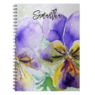Caderno Espiral Pintura em aquarela de Violeta Roxa Amor-Perfeito
