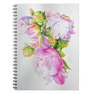 Caderno Espiral Pintura em aquarela floral branca rosa elegante