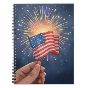 Caderno Espiral Pintura em Aquarela Patriótica da Bandeira America