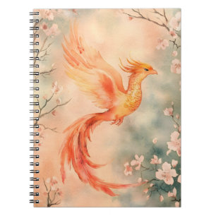 Caderno Espiral pintura em aquarela representando uma fênix mitoló