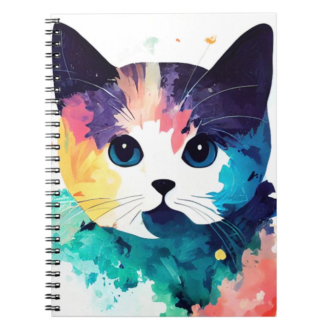 Caderno Espiral Pintura em Cor Animal de Natureza Selvagem de Gato (Frente)