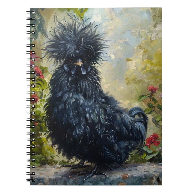 Caderno Espiral Pintura em Frango Preto Silkie (Frente)