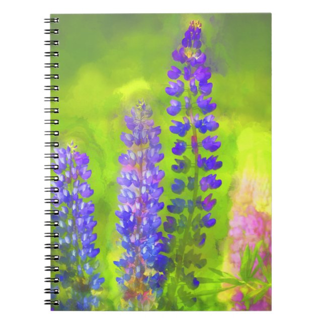 Caderno Espiral Pintura em Lupine - Arte Flor Original (Frente)