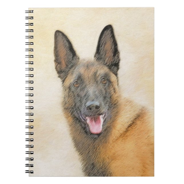 Caderno Espiral Pintura em Malinois Belga - Arte Cachorra Original (Frente)
