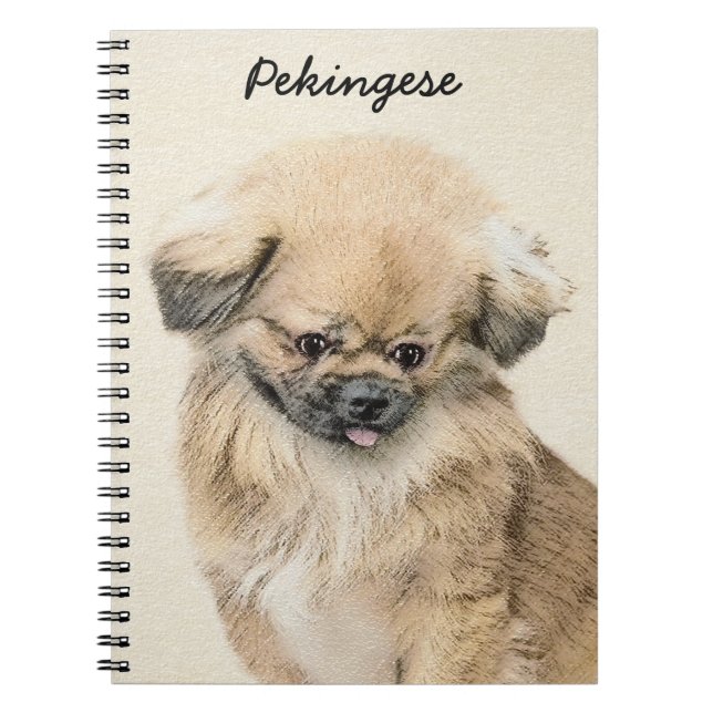 Caderno Espiral Pintura em Pekingese - Arte Cachorra Original (Frente)