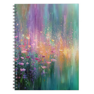 Caderno Espiral Pintura Floral Abstrata com Cores Vibrantes
