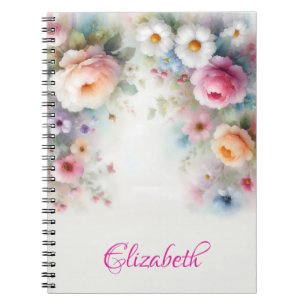 Caderno Espiral Pintura Floral Aquarela em Aquarela Fofa e Elegant