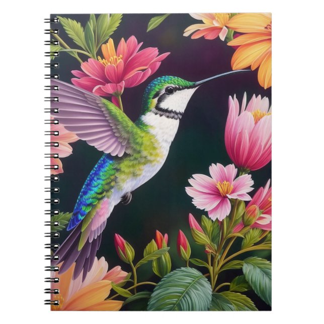 Caderno Espiral Pintura Floral Colorida do Hummingbird (Frente)
