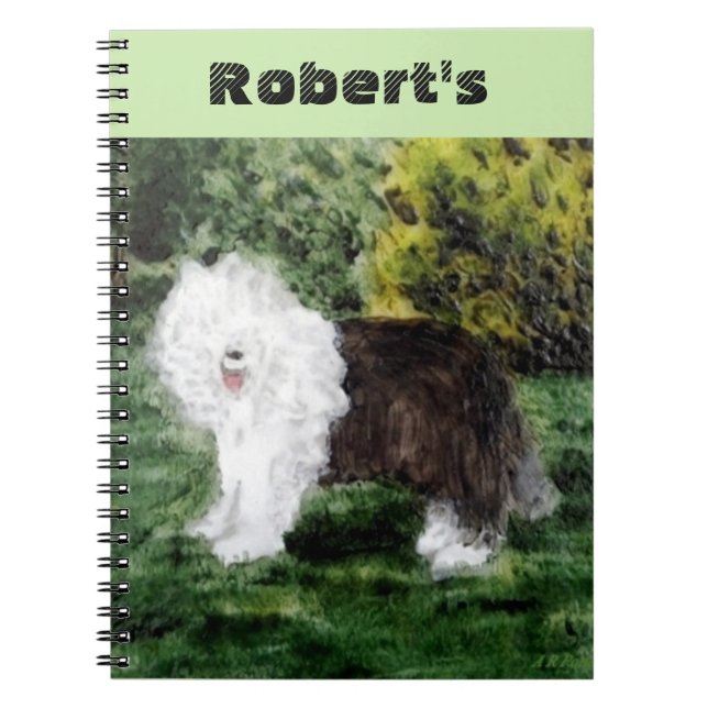 Caderno Espiral Pintura inglesa velha do Sheepdog (Frente)