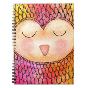 Caderno Espiral Pintura Mista Mista Moderna Funky Sleepy Owl