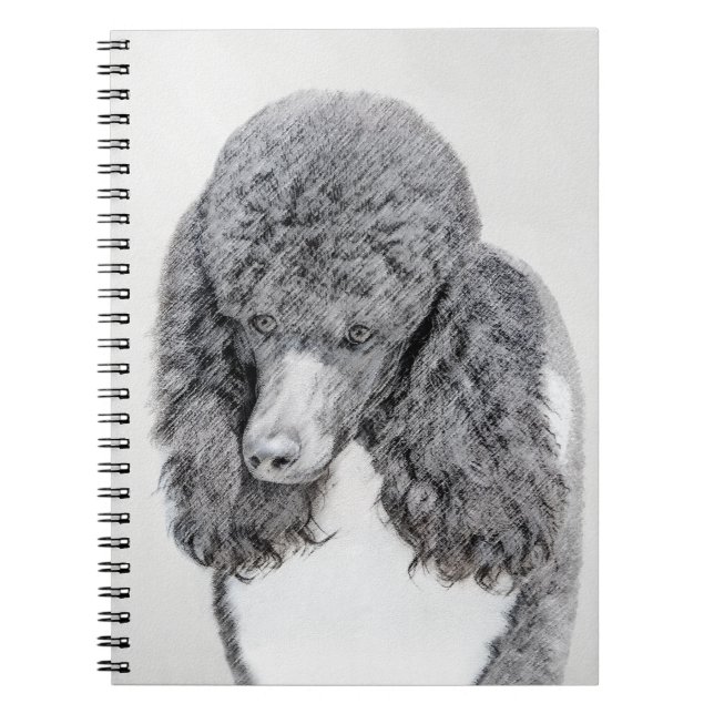 Caderno Espiral Pintura Negra De Poodle Padrão - Arte Cão (Frente)